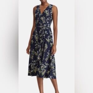 Ralph Lauren Midi Wrap Dress with blue floral pernille Faux Knit Women’s Size 4